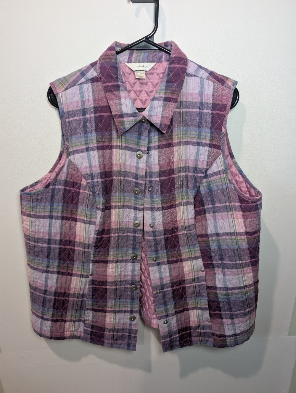 Christopher & Banks Quilted Plaid Vest Women's Size 1X Snap Front Purple Cottage